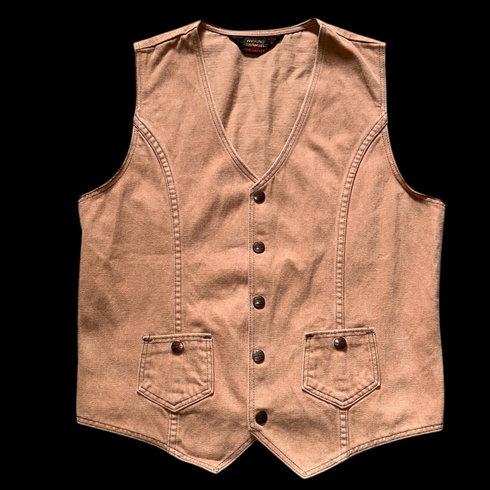 Vintage 70s Wrangler Tan Vest Wrapid Transit Western Ranch Retro Mens Size L